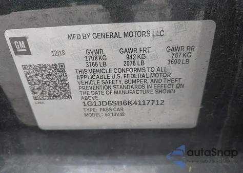 2019 Chevrolet Sonic Lt Auto from USA, damaged, VIN 1G1JD6SB6K4117712